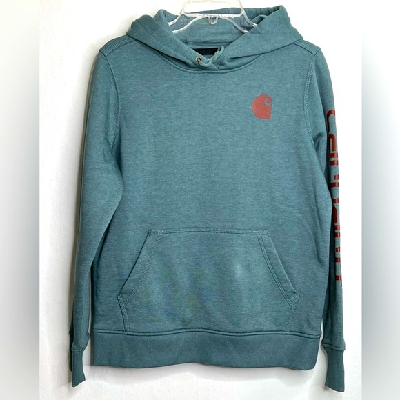 Carhartt Relax Fit Dark Teal Pullover Hoodie with Logo Sz.Sm. (4-6) NWT #70 - Picture 4 of 7